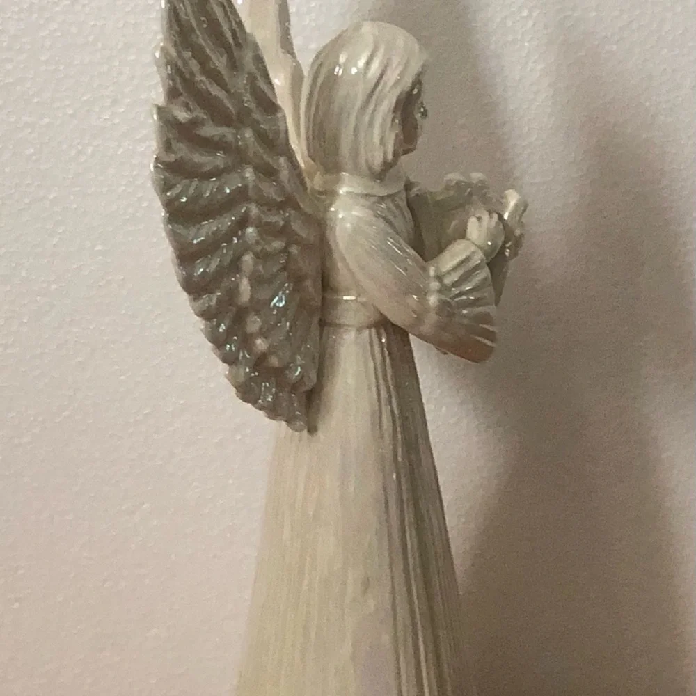 Lefton Japan Pearl White Angel Figurine with Harp